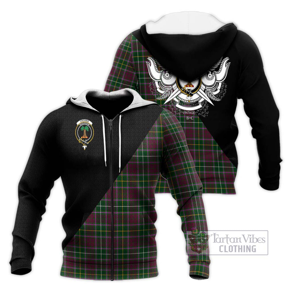 Crosbie Tartan Knitted Hoodie with Family Crest and Military Logo Style Unisex Knitted Zip Hoodie - Tartanvibesclothing Shop