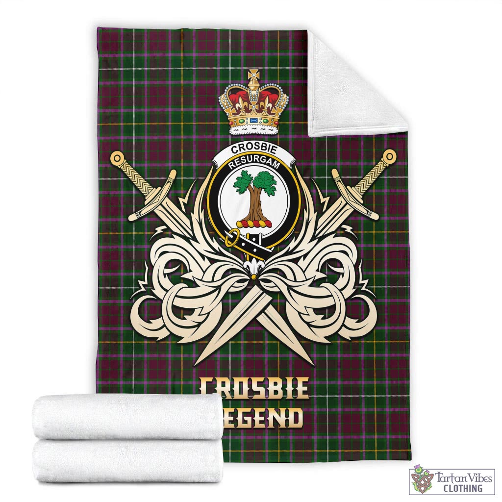 Tartan Vibes Clothing Crosbie Tartan Blanket with Clan Crest and the Golden Sword of Courageous Legacy