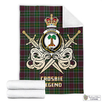 Crosbie Tartan Blanket with Clan Crest and the Golden Sword of Courageous Legacy