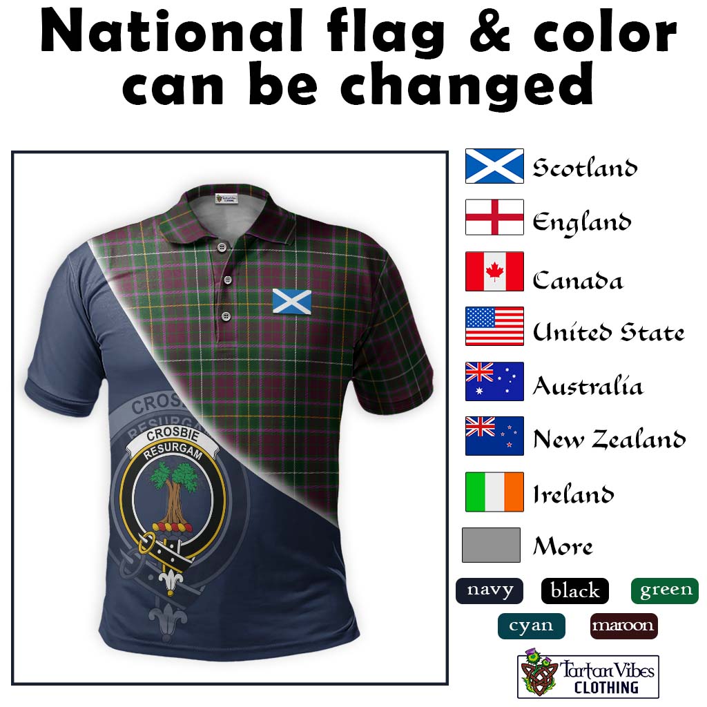 Tartan Vibes Clothing Crosbie Tartan Polo Shirt with Personalised National Flag and Family Crest Half Style