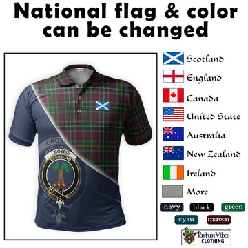 Crosbie Tartan Polo Shirt with Personalised National Flag and Family Crest Half Style