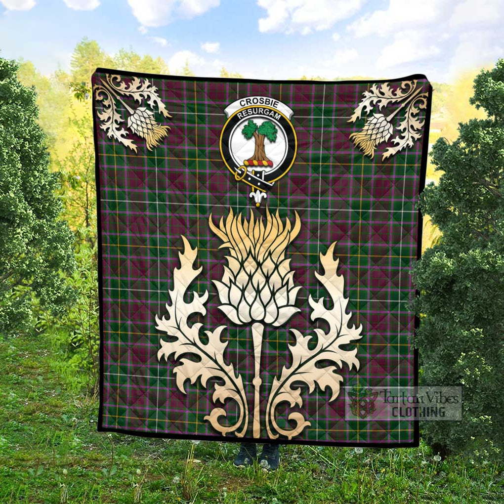 Tartan Vibes Clothing Crosbie Tartan Quilt with Family Crest and Golden Thistle Style