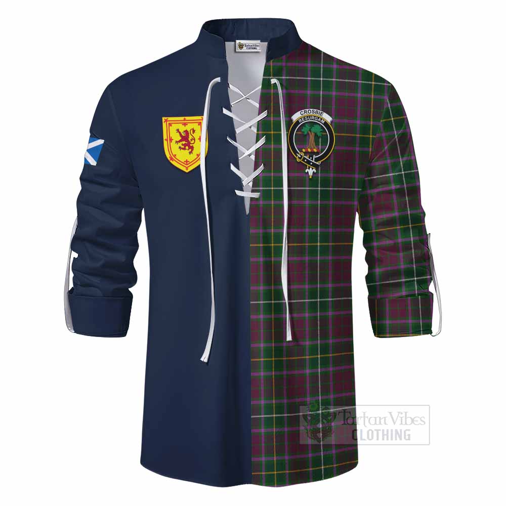 Crosbie Tartan Ghillie Kilt Shirt Alba with Scottish Lion Royal Arm Half Style