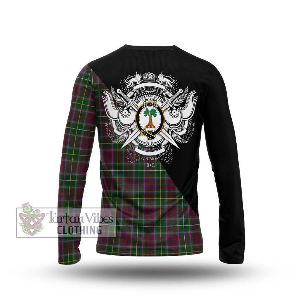 Crosbie Tartan Long Sleeve T-Shirt with Family Crest and Military Logo Style - Tartanvibesclothing Shop