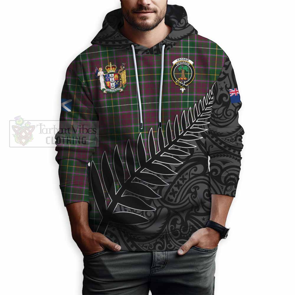 Tartan Vibes Clothing Crosbie Crest Tartan Hoodie with New Zealand Silver Fern Half Style