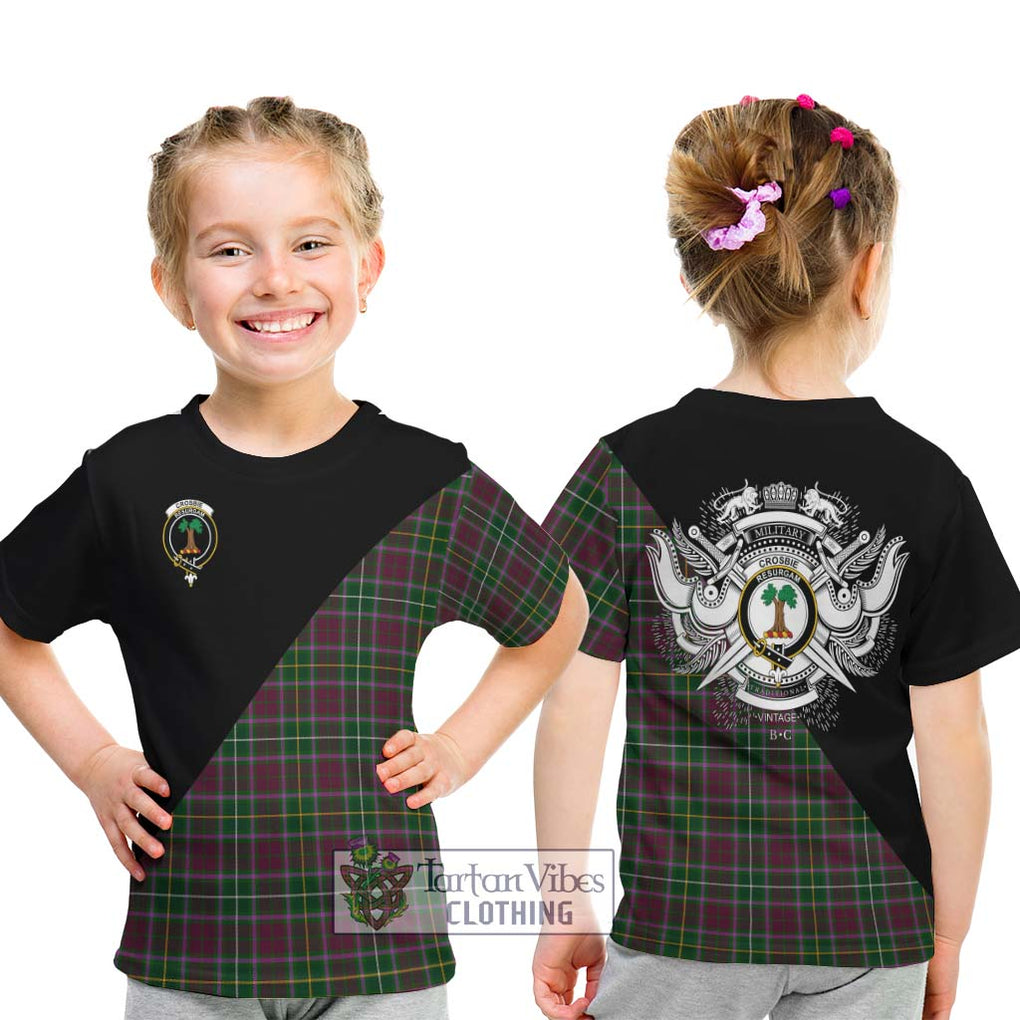 Crosbie Tartan Kid T-Shirt with Family Crest and Military Logo Style - Tartanvibesclothing Shop