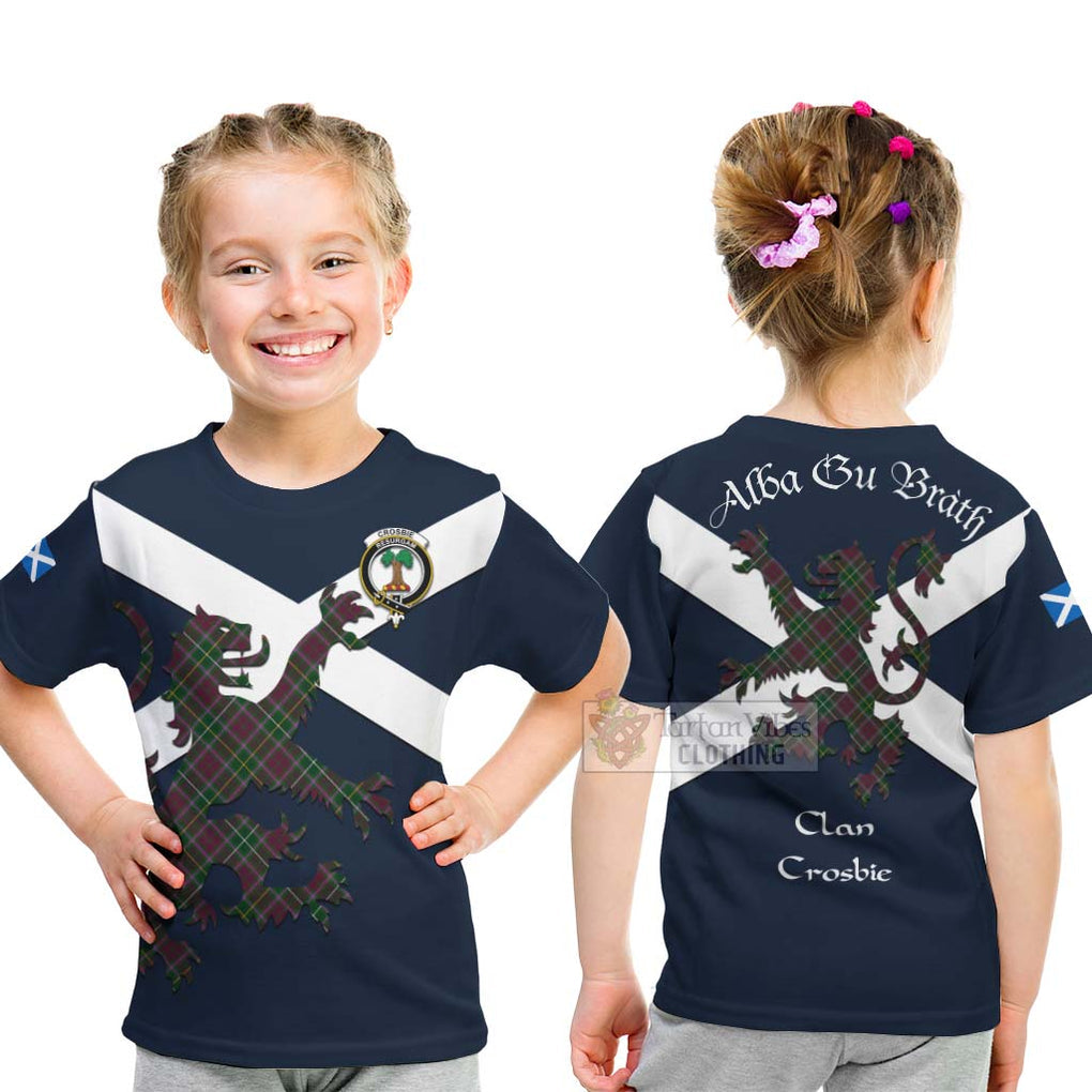 Tartan Vibes Clothing Crosbie Tartan Lion Rampant Kid T-Shirt – Proudly Display Your Heritage with Alba Gu Brath and Clan Name