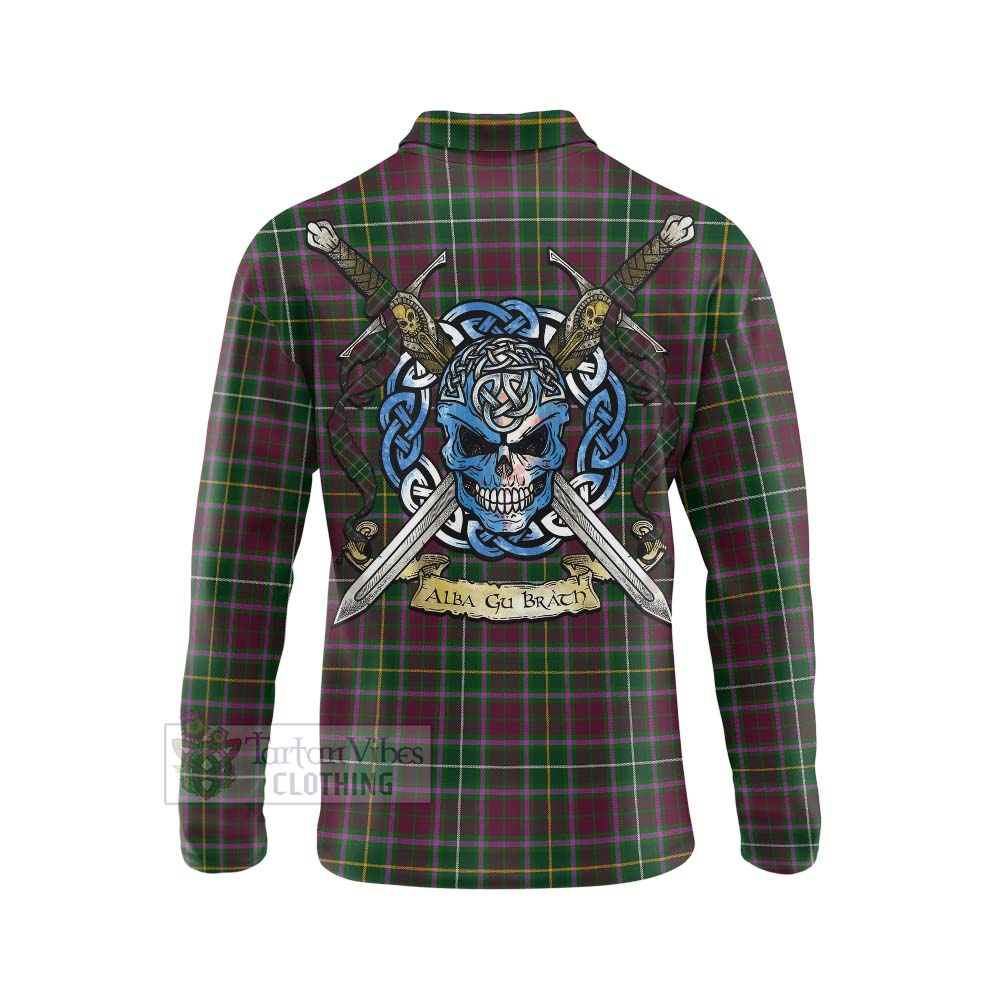 Tartan Vibes Clothing Crosbie Tartan Long Sleeve Polo Shirt with Family Crest Celtic Skull Style