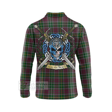 Crosbie Tartan Long Sleeve Polo Shirt with Family Crest Celtic Skull Style