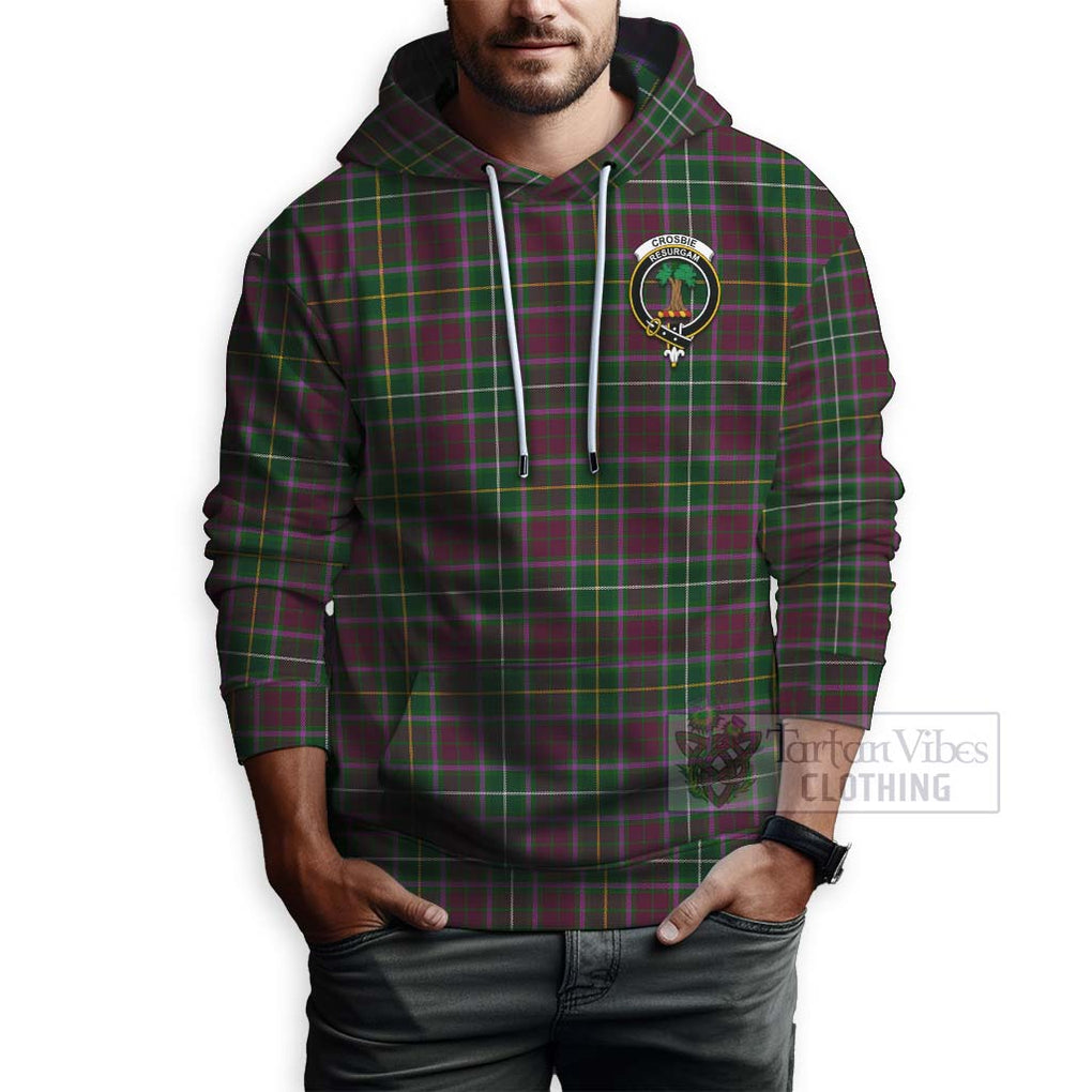 Tartan Vibes Clothing Crosbie Tartan Hoodie with Family Crest and Bearded Skull Holding Bottles of Whiskey