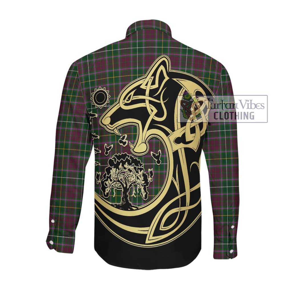 Tartan Vibes Clothing Crosbie Tartan Long Sleeve Button Shirt with Family Crest Celtic Wolf Style