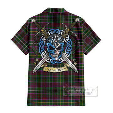 Crosbie Tartan Short Sleeve Button Shirt with Family Crest Celtic Skull Style