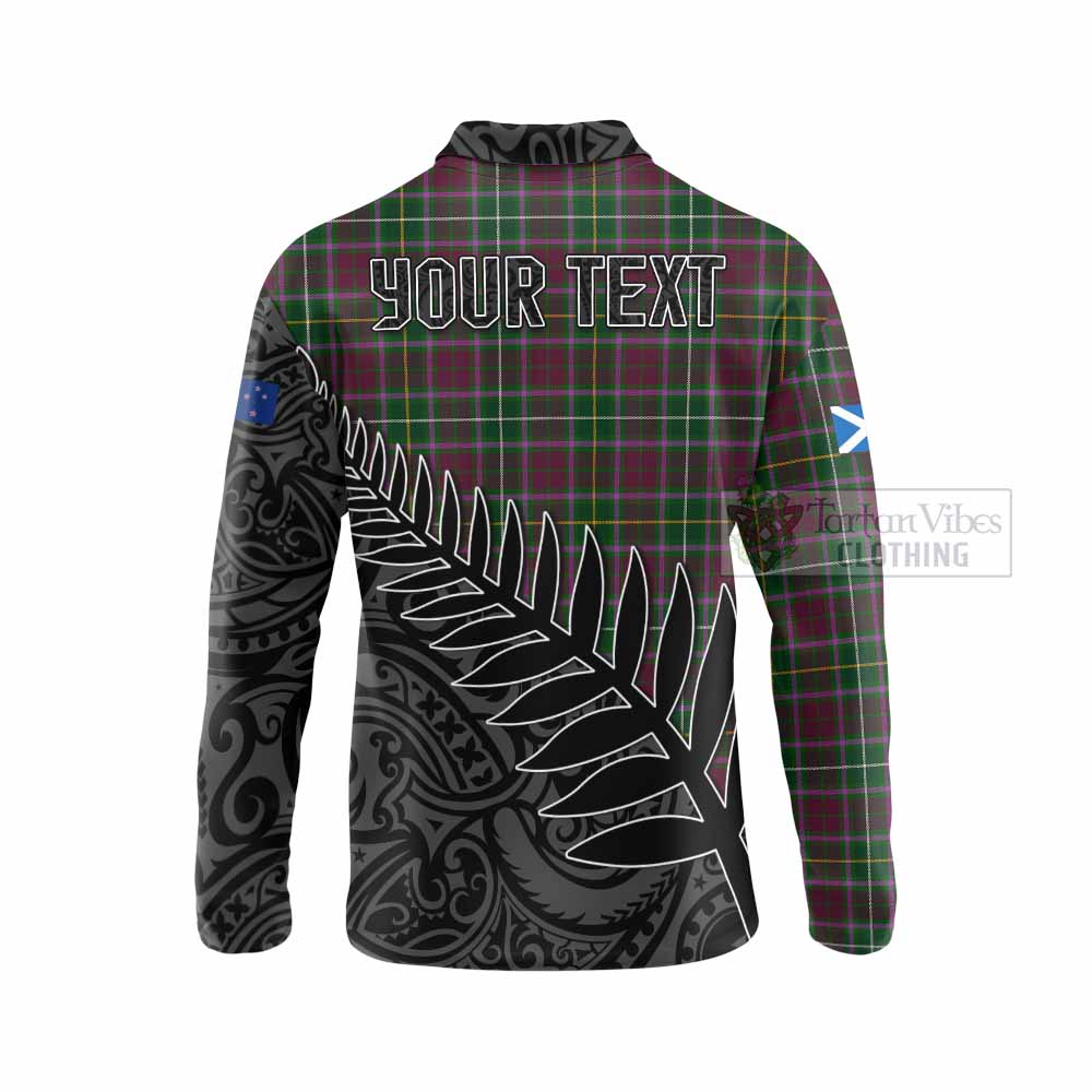 Tartan Vibes Clothing Crosbie Crest Tartan Long Sleeve Polo Shirt with New Zealand Silver Fern Half Style