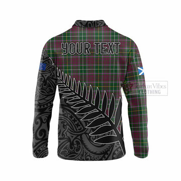 Crosbie Crest Tartan Long Sleeve Polo Shirt with New Zealand Silver Fern Half Style