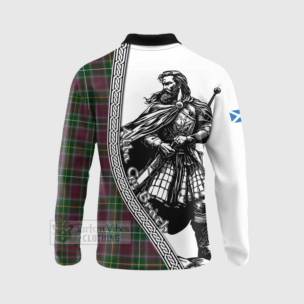 Tartan Vibes Clothing Crosbie Tartan Clan Crest Long Sleeve Polo Shirt with Highlander Warrior Celtic Style