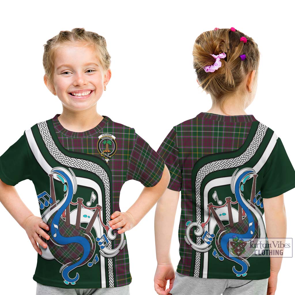 Tartan Vibes Clothing Crosbie Tartan Kid T-Shirt with Epic Bagpipe Style