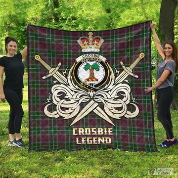 Crosbie Tartan Quilt with Clan Crest and the Golden Sword of Courageous Legacy