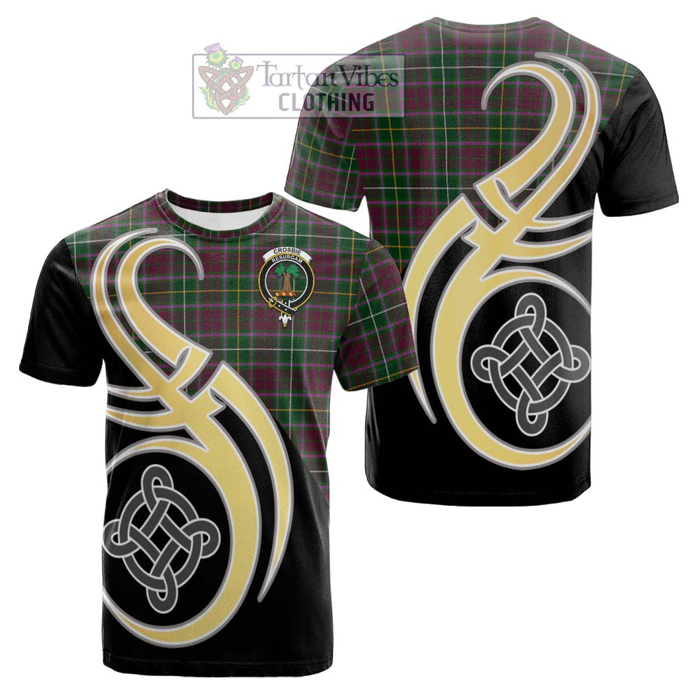 Tartan Vibes Clothing Crosbie Tartan Cotton T-shirt with Family Crest and Celtic Symbol Style