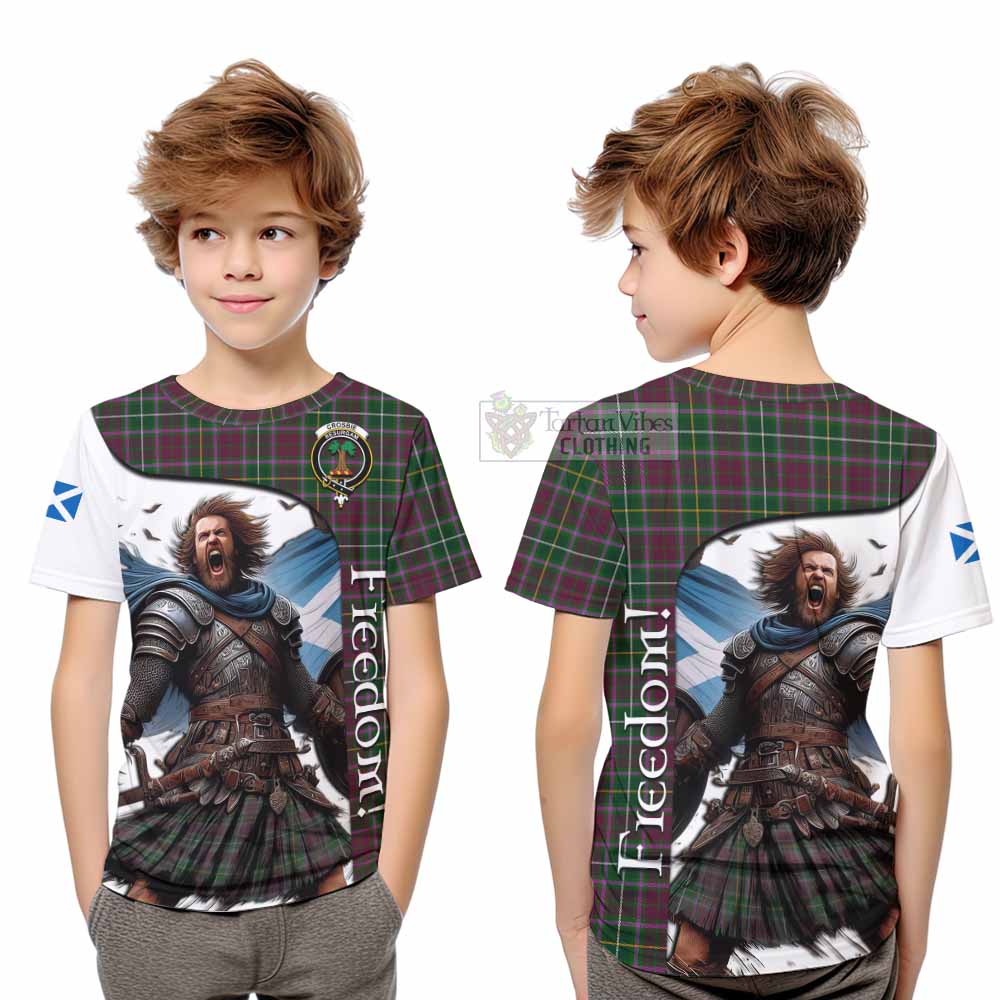 Tartan Vibes Clothing Crosbie Crest Tartan Kid T-Shirt Inspired by the Freedom of Scottish Warrior