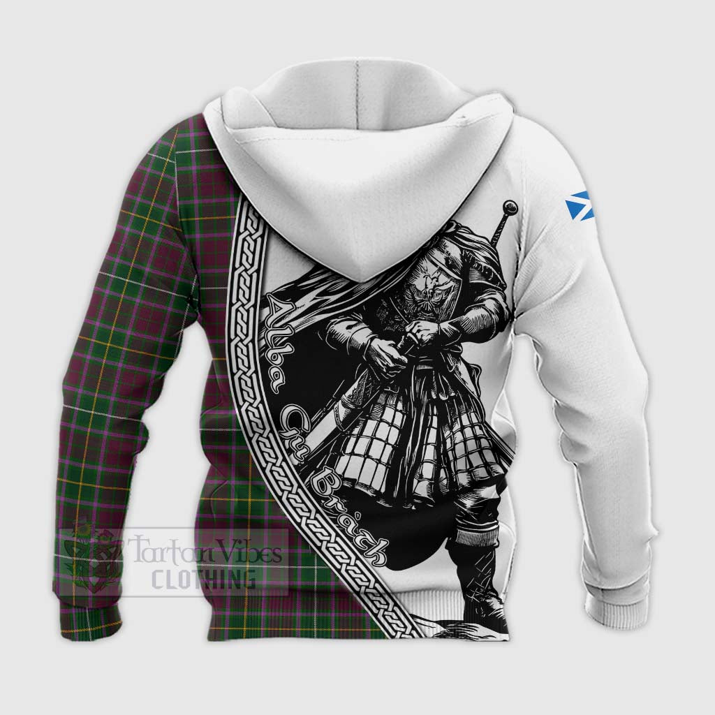 Tartan Vibes Clothing Crosbie Tartan Clan Crest Knitted Hoodie with Highlander Warrior Celtic Style