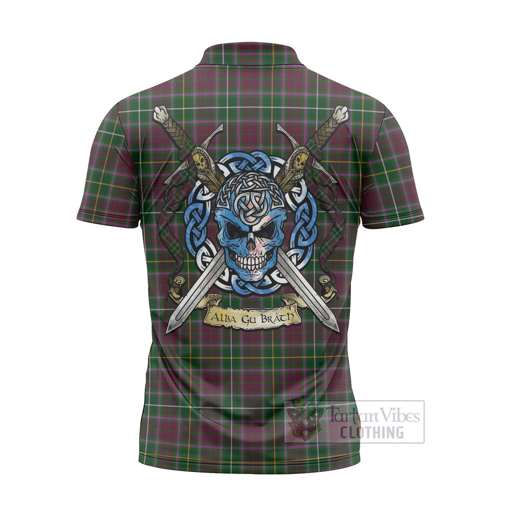 Tartan Vibes Clothing Crosbie Tartan Zipper Polo Shirt with Family Crest Celtic Skull Style