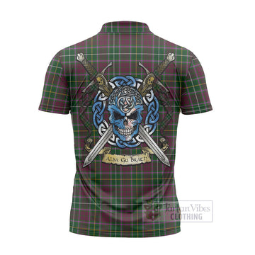 Crosbie Tartan Zipper Polo Shirt with Family Crest Celtic Skull Style