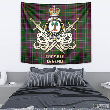 Crosbie Tartan Tapestry with Clan Crest and the Golden Sword of Courageous Legacy