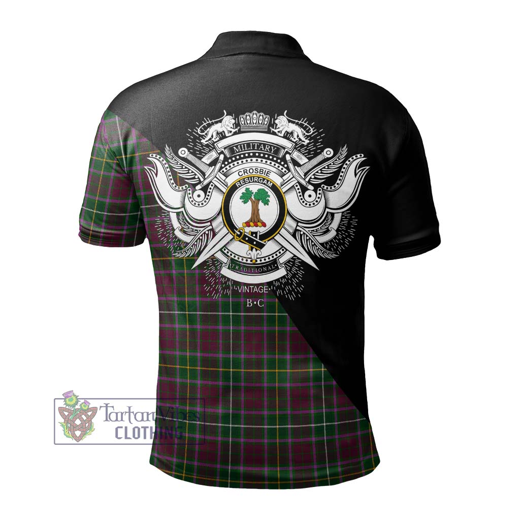 Tartan Vibes Clothing Crosbie Tartan Polo Shirt with Family Crest and Military Logo Style