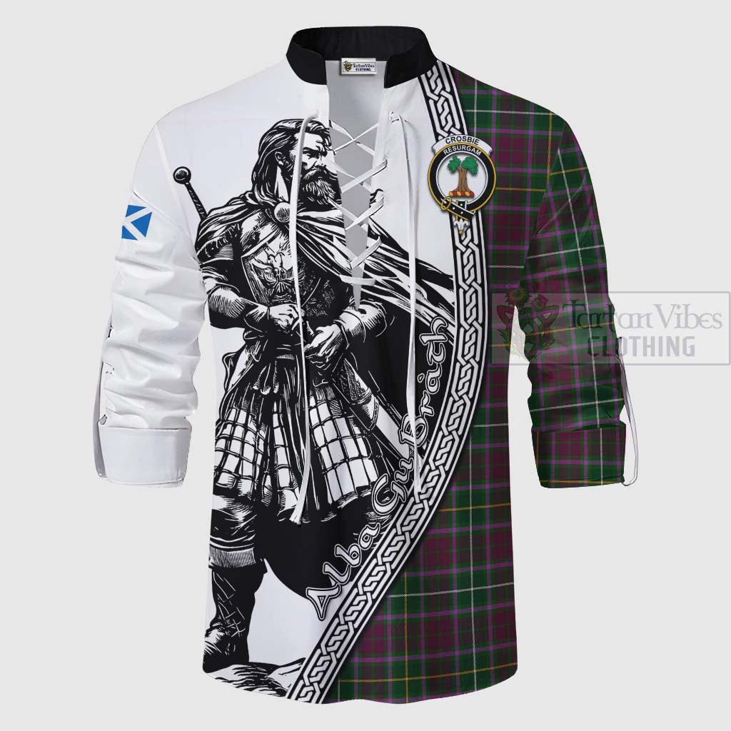 Tartan Vibes Clothing Crosbie Tartan Clan Crest Ghillie Kilt Shirt with Highlander Warrior Celtic Style