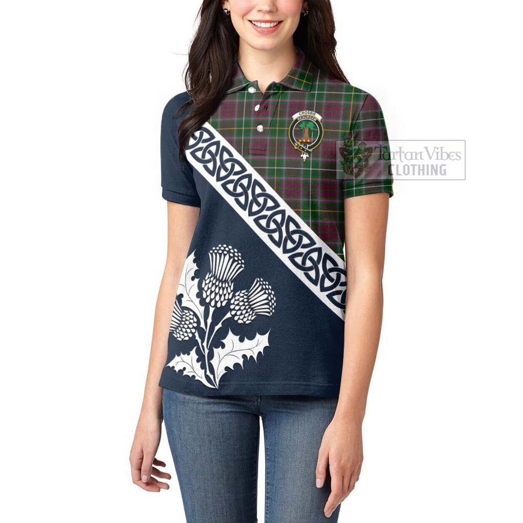 Tartan Vibes Clothing Crosbie Tartan Women's Polo Shirt Featuring Thistle and Scotland Map