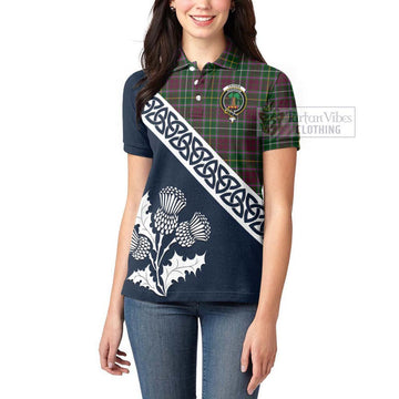 Crosbie Tartan Women's Polo Shirt Featuring Thistle and Scotland Map