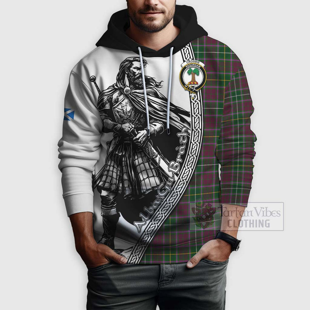 Tartan Vibes Clothing Crosbie Tartan Clan Crest Hoodie with Highlander Warrior Celtic Style