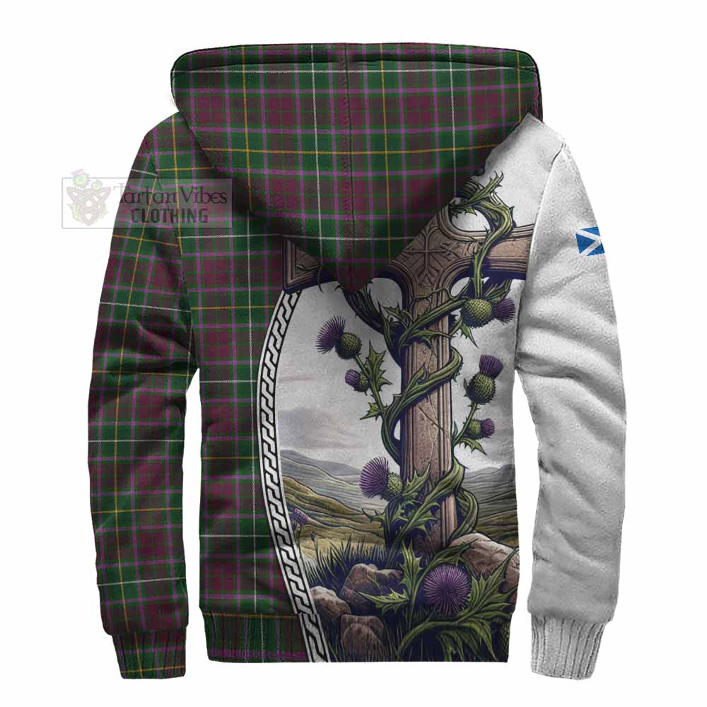 Tartan Vibes Clothing Crosbie Tartan Sherpa Hoodie with Family Crest and St. Andrew's Cross Accented by Thistle Vines