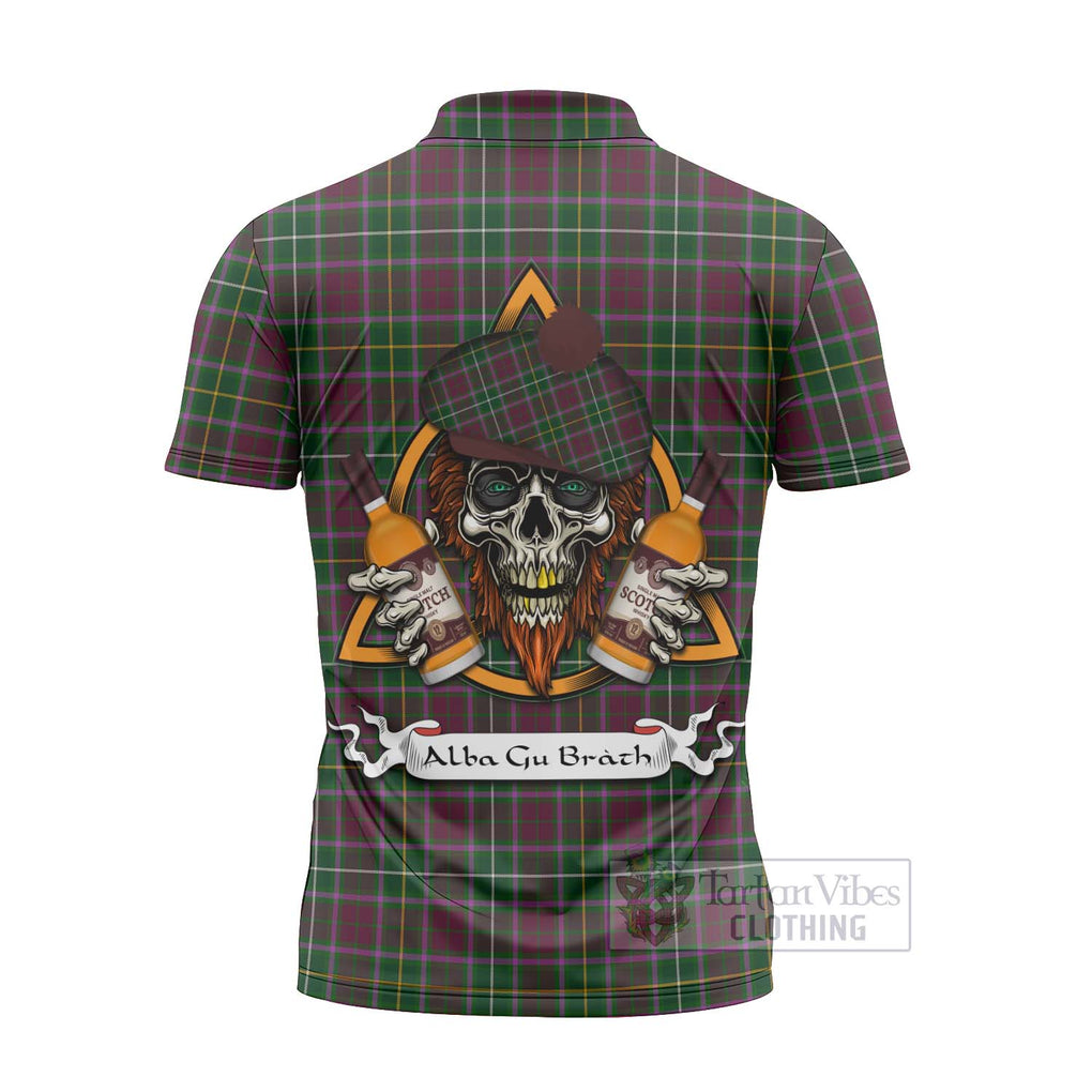 Tartan Vibes Clothing Crosbie Tartan Zipper Polo Shirt with Family Crest and Bearded Skull Holding Bottles of Whiskey