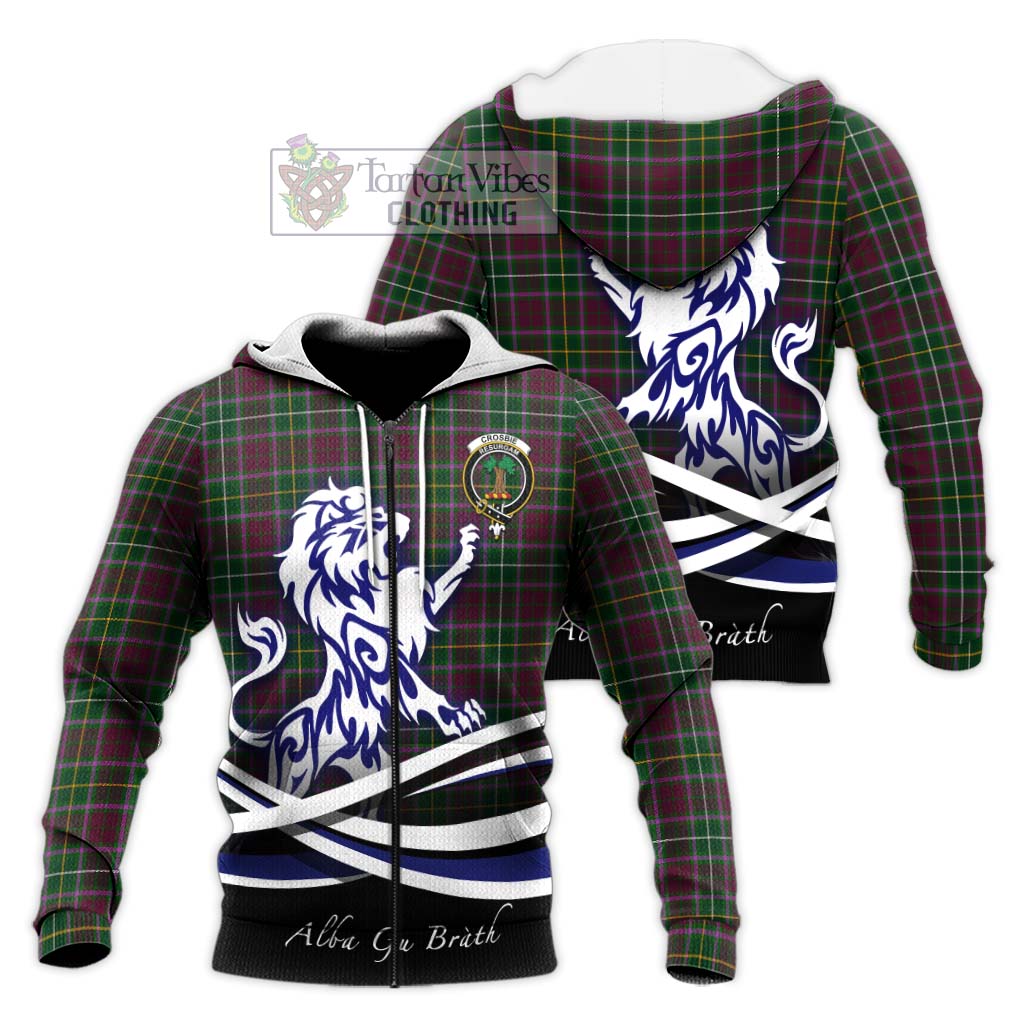 Tartan Vibes Clothing Crosbie Tartan Knitted Hoodie with Alba Gu Brath Regal Lion Emblem