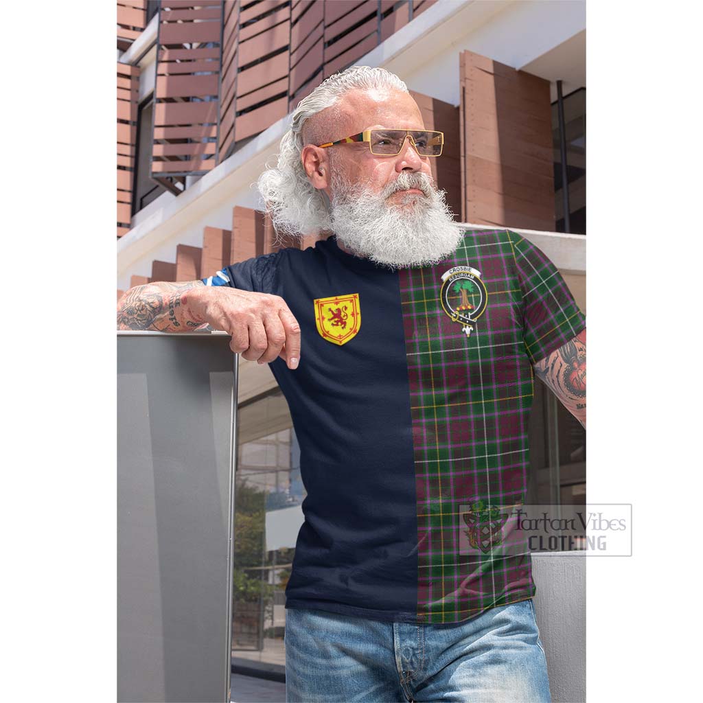 Tartan Vibes Clothing Crosbie Tartan Cotton T-shirt with Scottish Lion Royal Arm Half Style