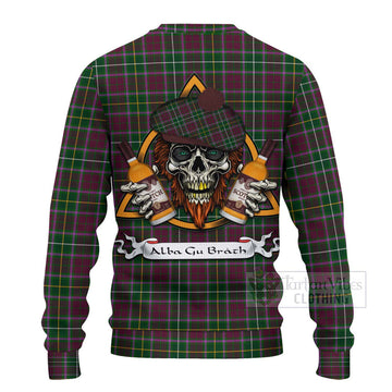 Crosbie Tartan Ugly Sweater with Family Crest and Bearded Skull Holding Bottles of Whiskey