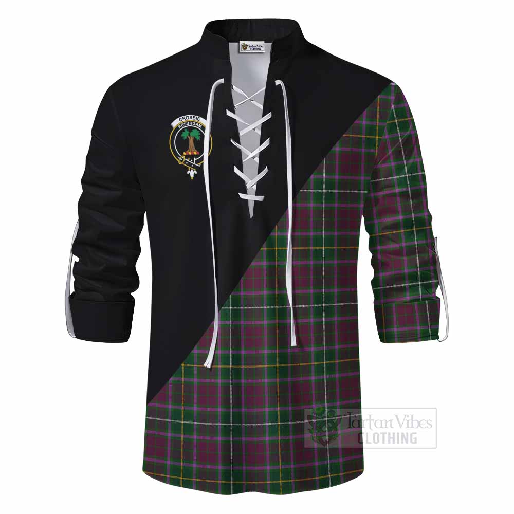 Tartan Vibes Clothing Crosbie Tartan Ghillie Kilt Shirt with Family Crest and Military Logo Style