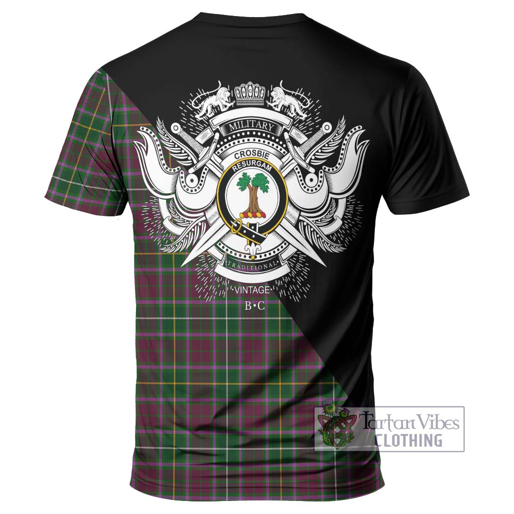 Tartan Vibes Clothing Crosbie Tartan T-Shirt with Family Crest and Military Logo Style