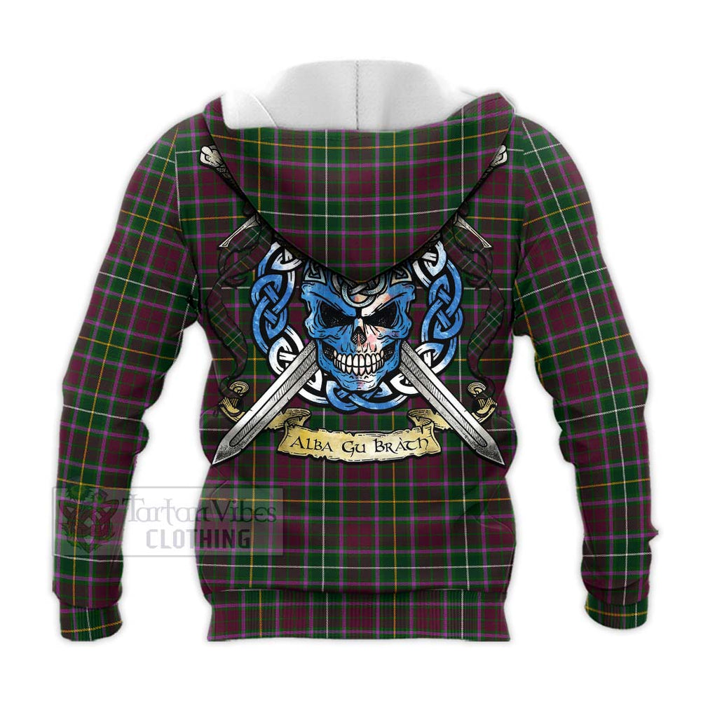 Tartan Vibes Clothing Crosbie Tartan Knitted Hoodie with Family Crest Celtic Skull Style