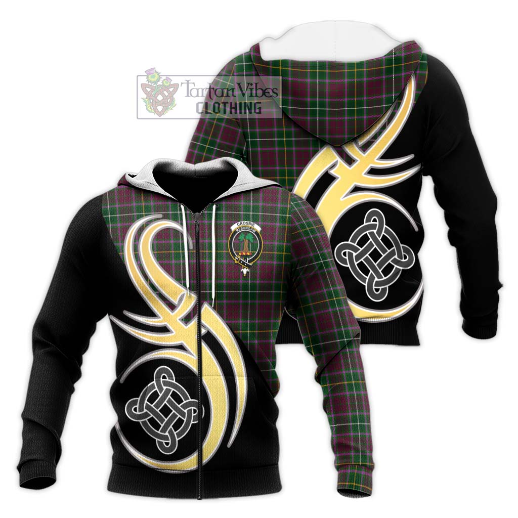 Tartan Vibes Clothing Crosbie Tartan Knitted Hoodie with Family Crest and Celtic Symbol Style