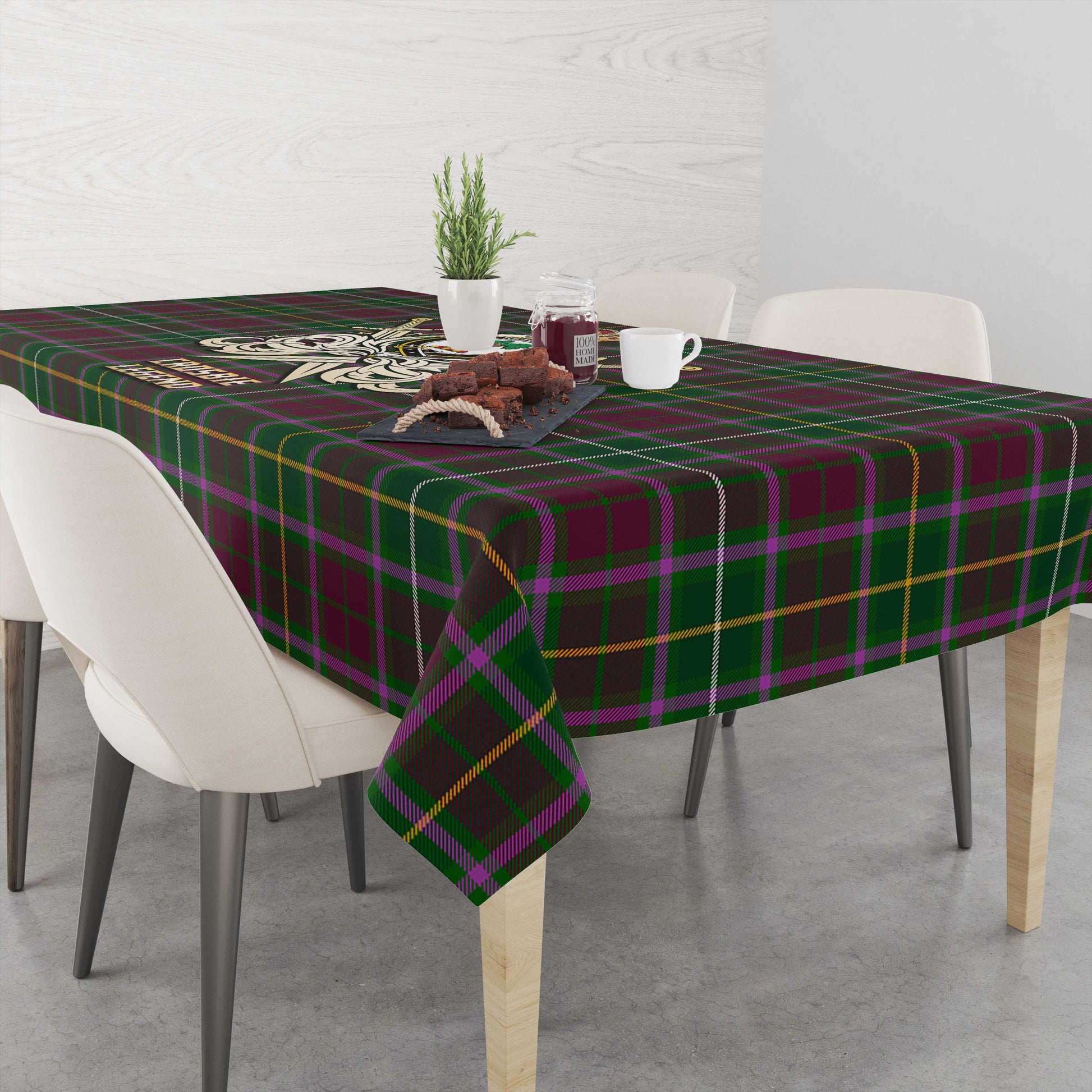 Tartan Vibes Clothing Crosbie Tartan Tablecloth with Clan Crest and the Golden Sword of Courageous Legacy