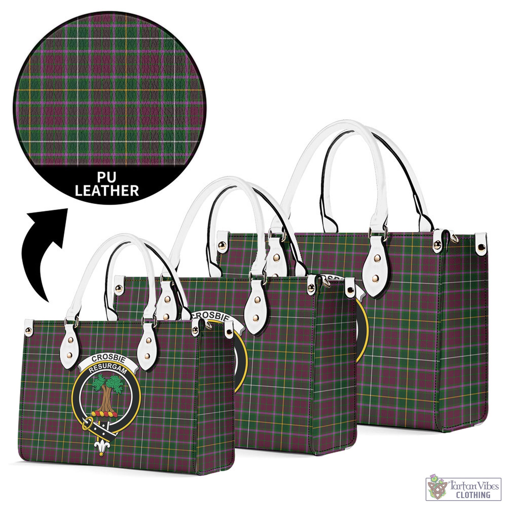 Tartan Vibes Clothing Crosbie Tartan Luxury Leather Handbags with Family Crest