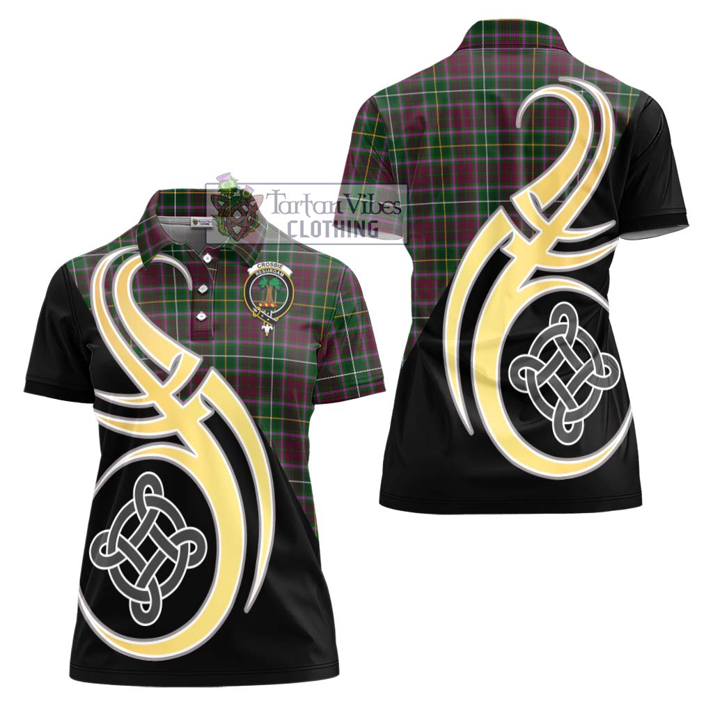 Tartan Vibes Clothing Crosbie Tartan Women's Polo Shirt with Family Crest and Celtic Symbol Style