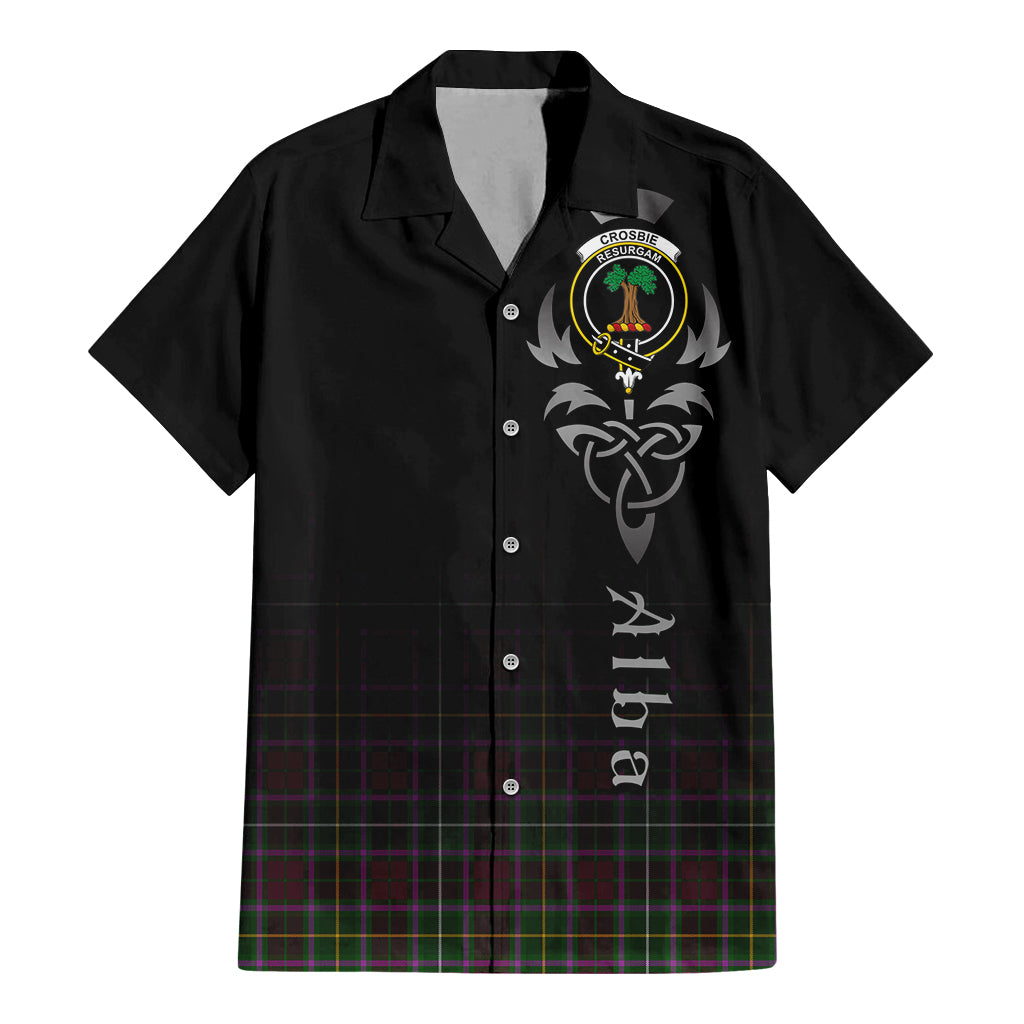 Tartan Vibes Clothing Crosbie Tartan Short Sleeve Button Up Featuring Alba Gu Brath Family Crest Celtic Inspired