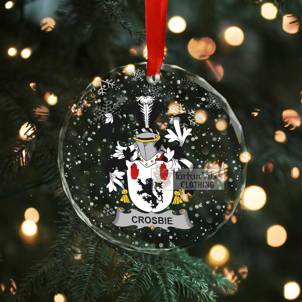 Tartan Vibes Clothing Crosbie Irish Clan Christmas Glass Ornament with Coat of Arms