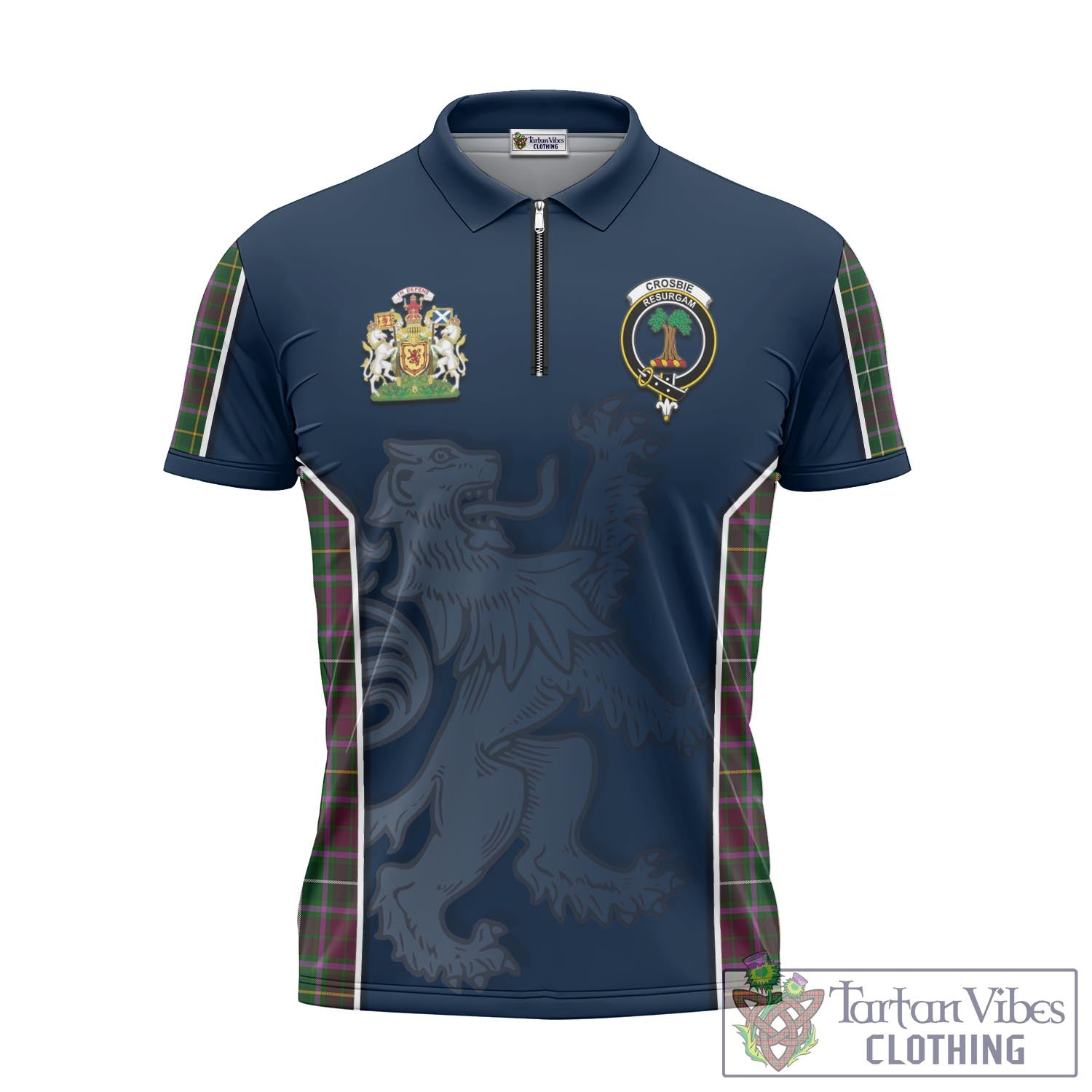 Tartan Vibes Clothing Crosbie Tartan Zipper Polo Shirt with Family Crest and Lion Rampant Vibes Sport Style