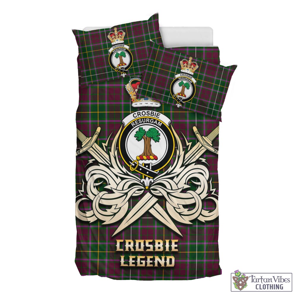 Tartan Vibes Clothing Crosbie Tartan Bedding Set with Clan Crest and the Golden Sword of Courageous Legacy