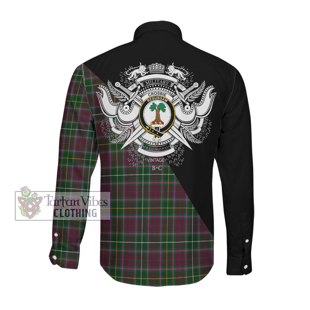 Crosbie Tartan Long Sleeve Button Shirt with Family Crest and Military Logo Style Men's Shirt - Tartanvibesclothing Shop