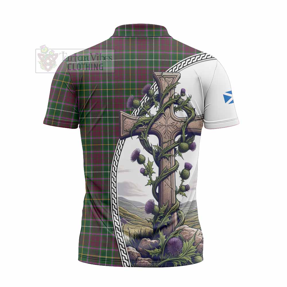 Tartan Vibes Clothing Crosbie Tartan Zipper Polo Shirt with Family Crest and St. Andrew's Cross Accented by Thistle Vines